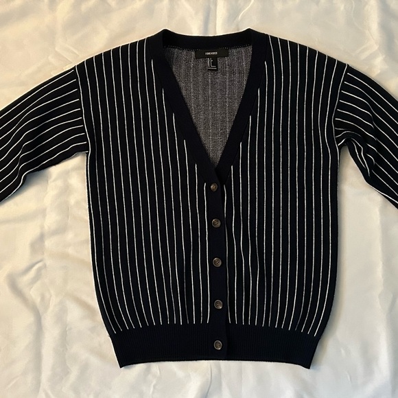 Forever 21 Sweaters - Forever 21 Navy and White Striped Cardigan